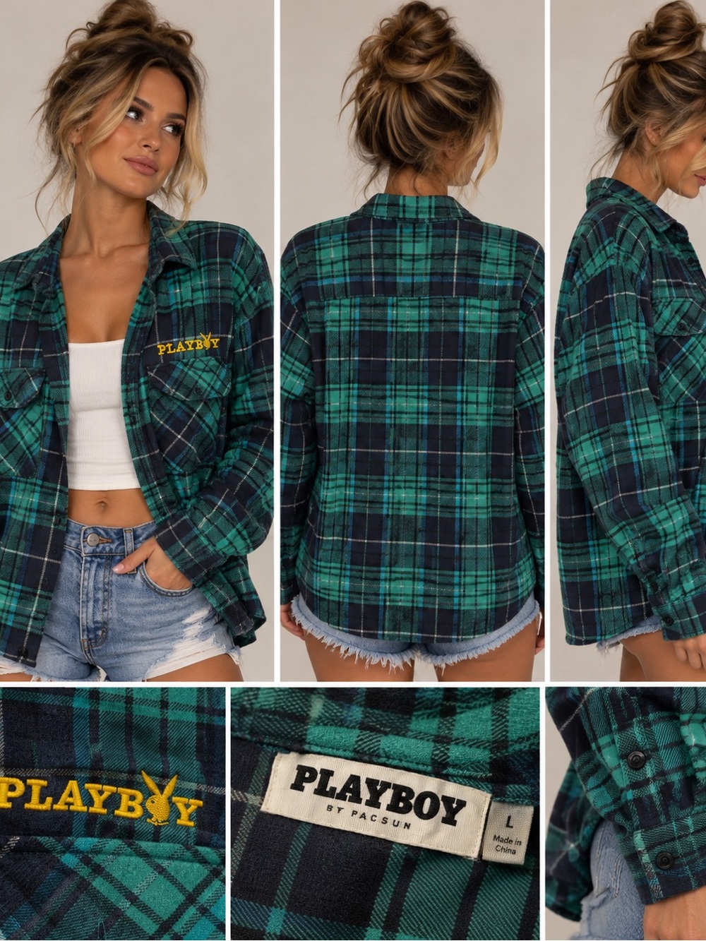 PLAYBOY Green & Black Plaid Button-Down Shirt